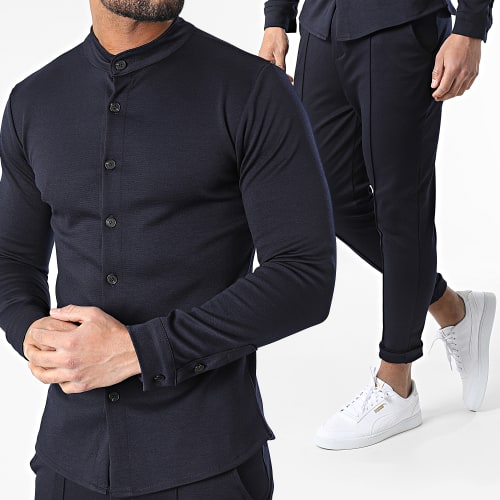 Ensemble Chemise Manches Longues Pantalon Bleu Marine