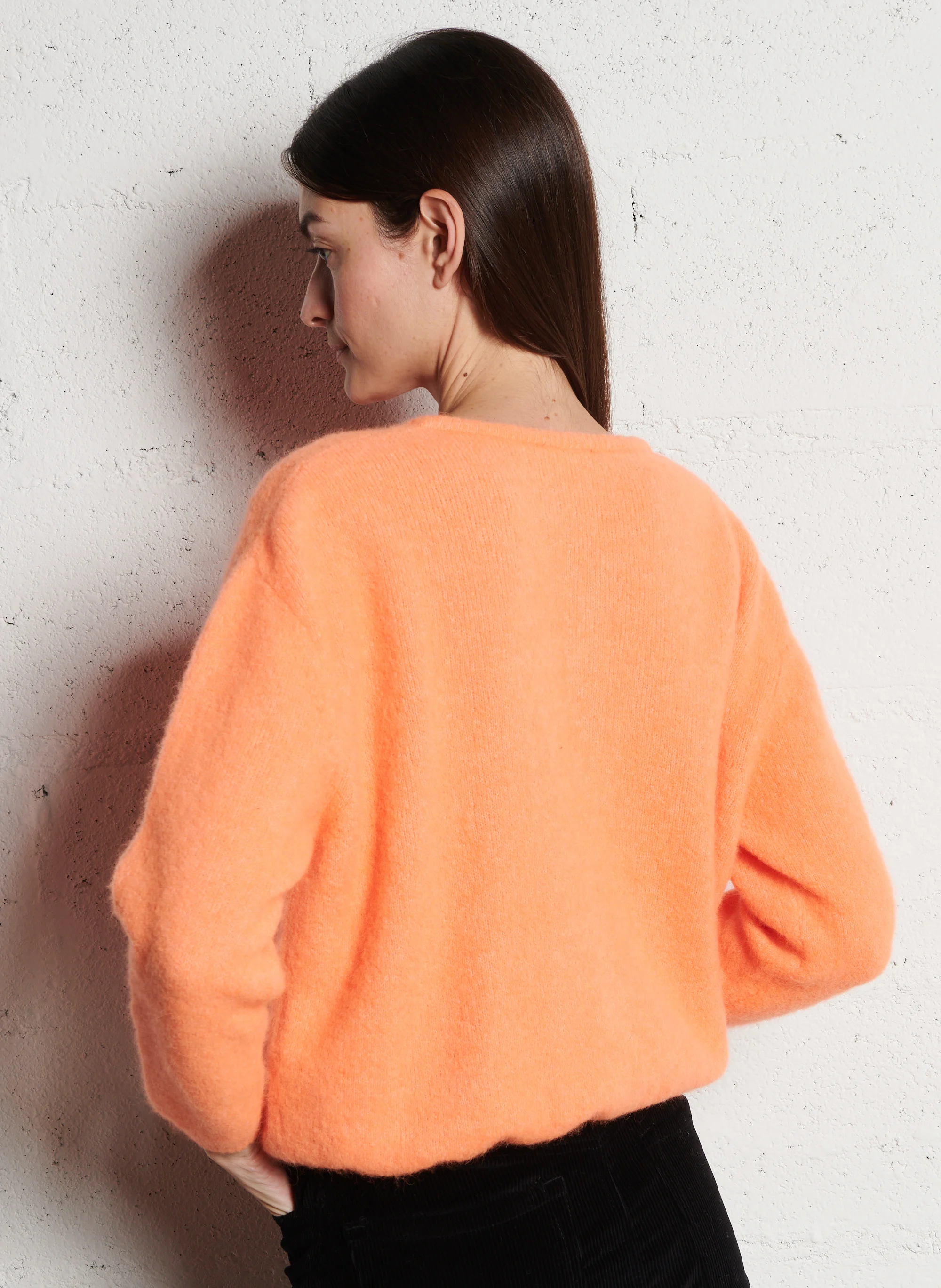 VITOW - Gilet ample col rond en laine mélangée| Orange