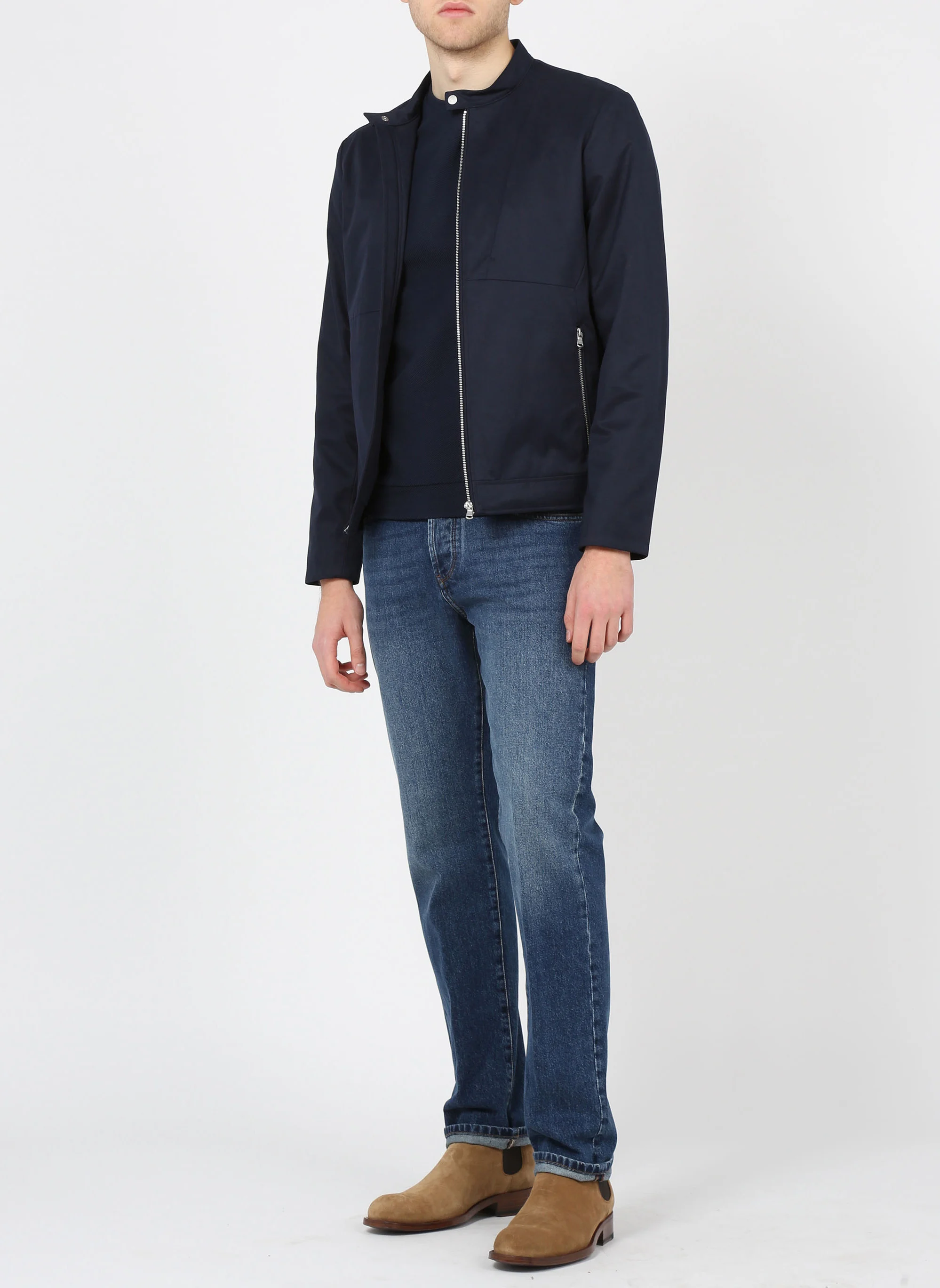 Blouson col rond en coton mélangé | Bleu