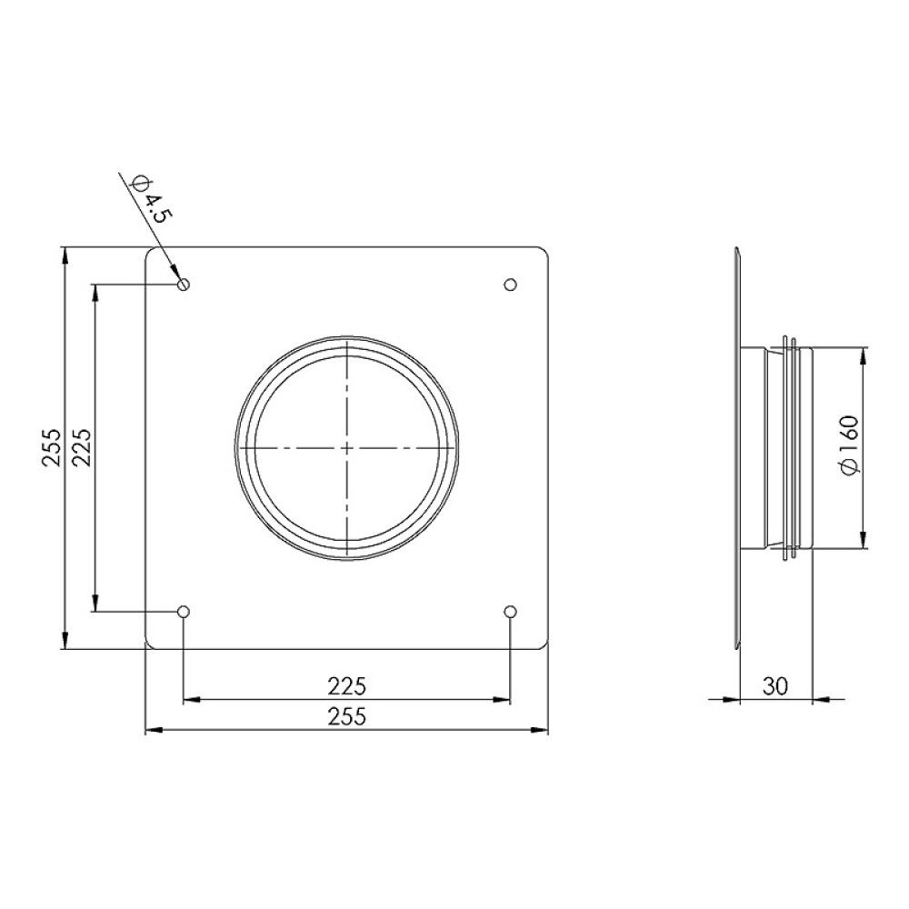 TAK OG VEGG TAPP EUROPLAST 255X255 Ø160MM