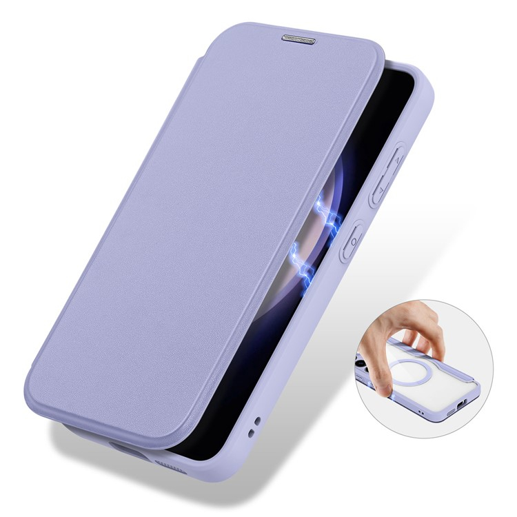 Samsung Galaxy S24 Hybrid Leder Tasche   Kunststoff Rückseite - Lila / Transparent