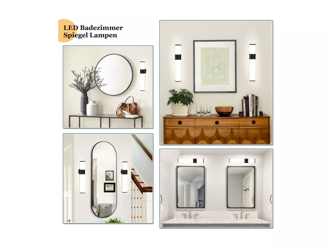 NETTLIFE Applique LED salle de bain，Lot de 2，Lampe de miroir de salle de bain à LED - Noire moderne 6W 30CM étanche IP44 blanc neutre 4000K
