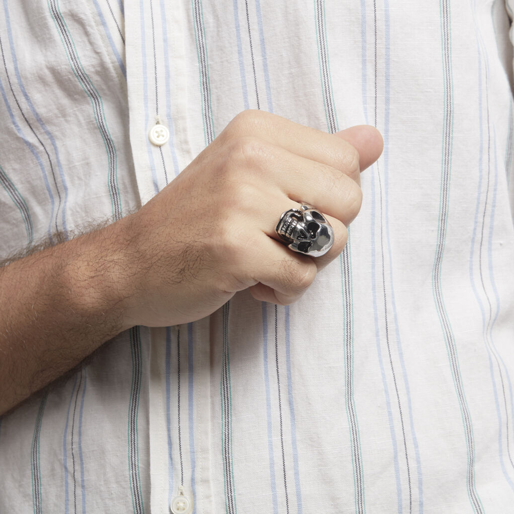 Bague Acier Blanc Et Noir Valentik