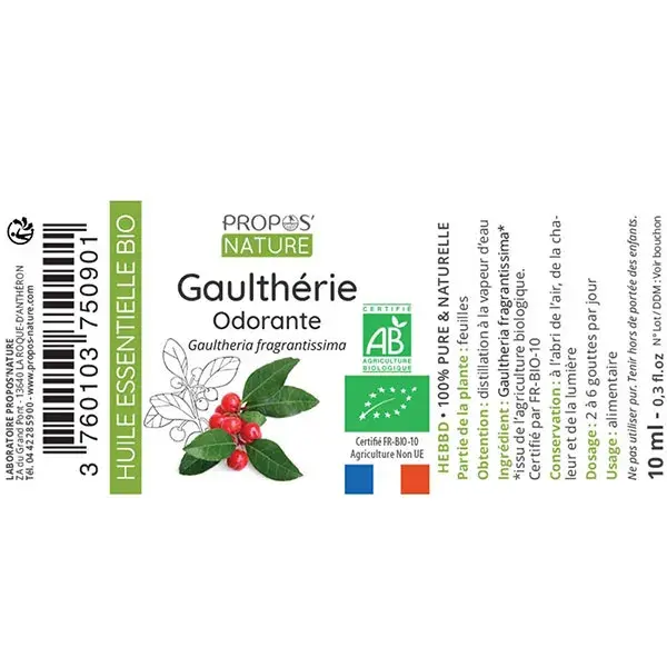Óleo Essencial de Wintergreen Orgânico para Aromaterapia e Fitoterapia da Propos' Nature 10ml