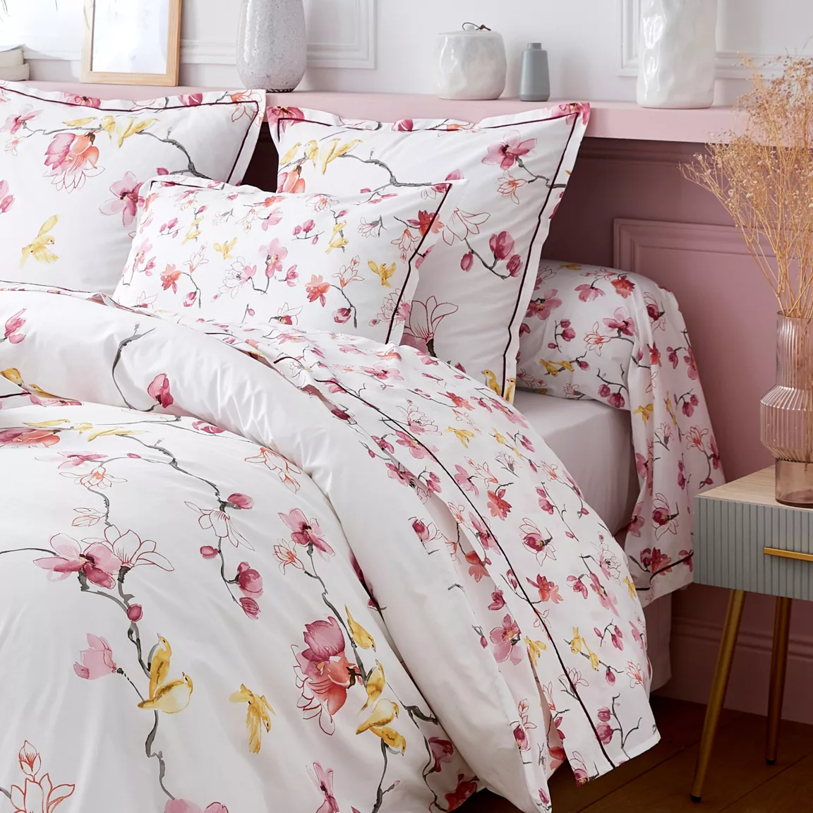 Taie d'oreiller carrée percale de coton (65 x 65 cm) Elisa Rose