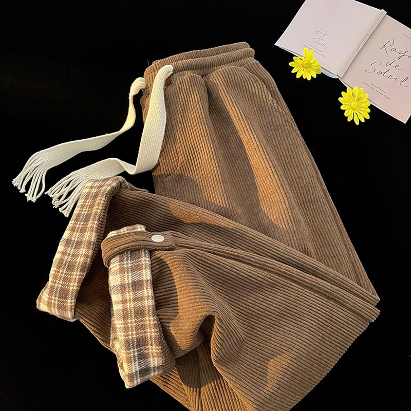 Samso - Geruite corduroy broek met wijde pijpen en trekkoord in de taille