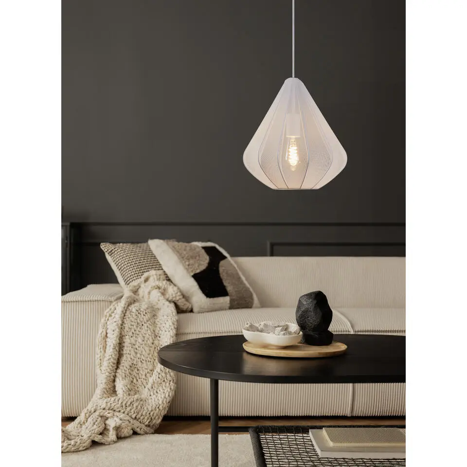 EGLO Dolwen Hanglamp - E27 - Ø 33,5 cm - Wit - Textiel