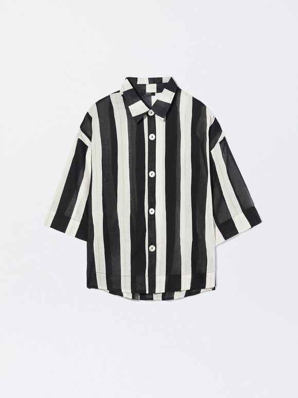Camisa listrada de algodão - Multicolorida