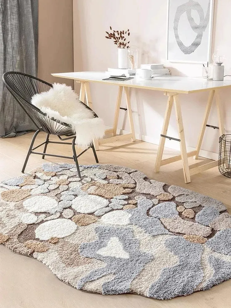 Modern Abstract Art Soft High-Quality Tufting Area Rug | Irregular Design Fluffy Floor Bedroom Carpet