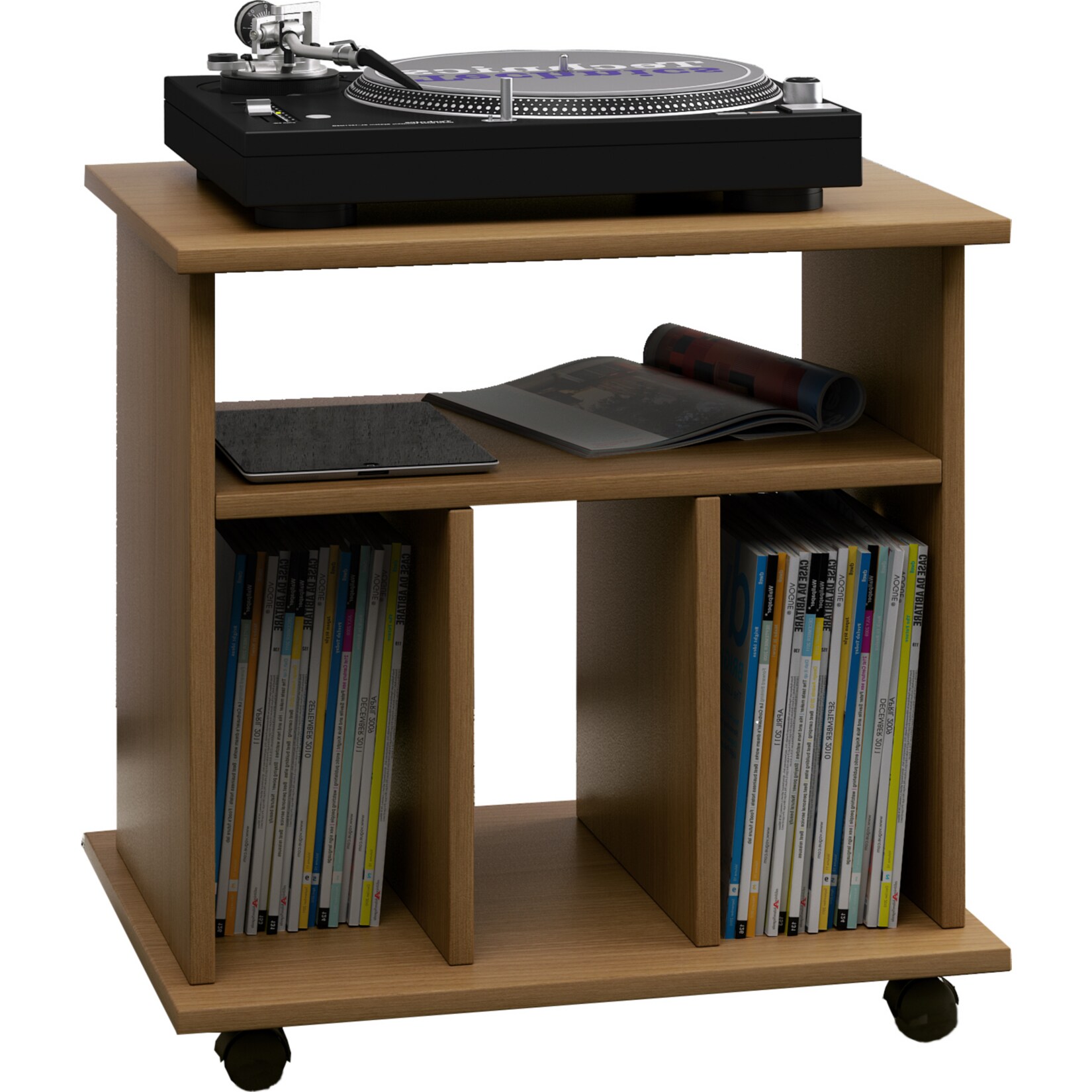 VCM Holz Schallplatten LP Regal Schrank Mediaregal Aufbewahrung rollbar Rollen Retal