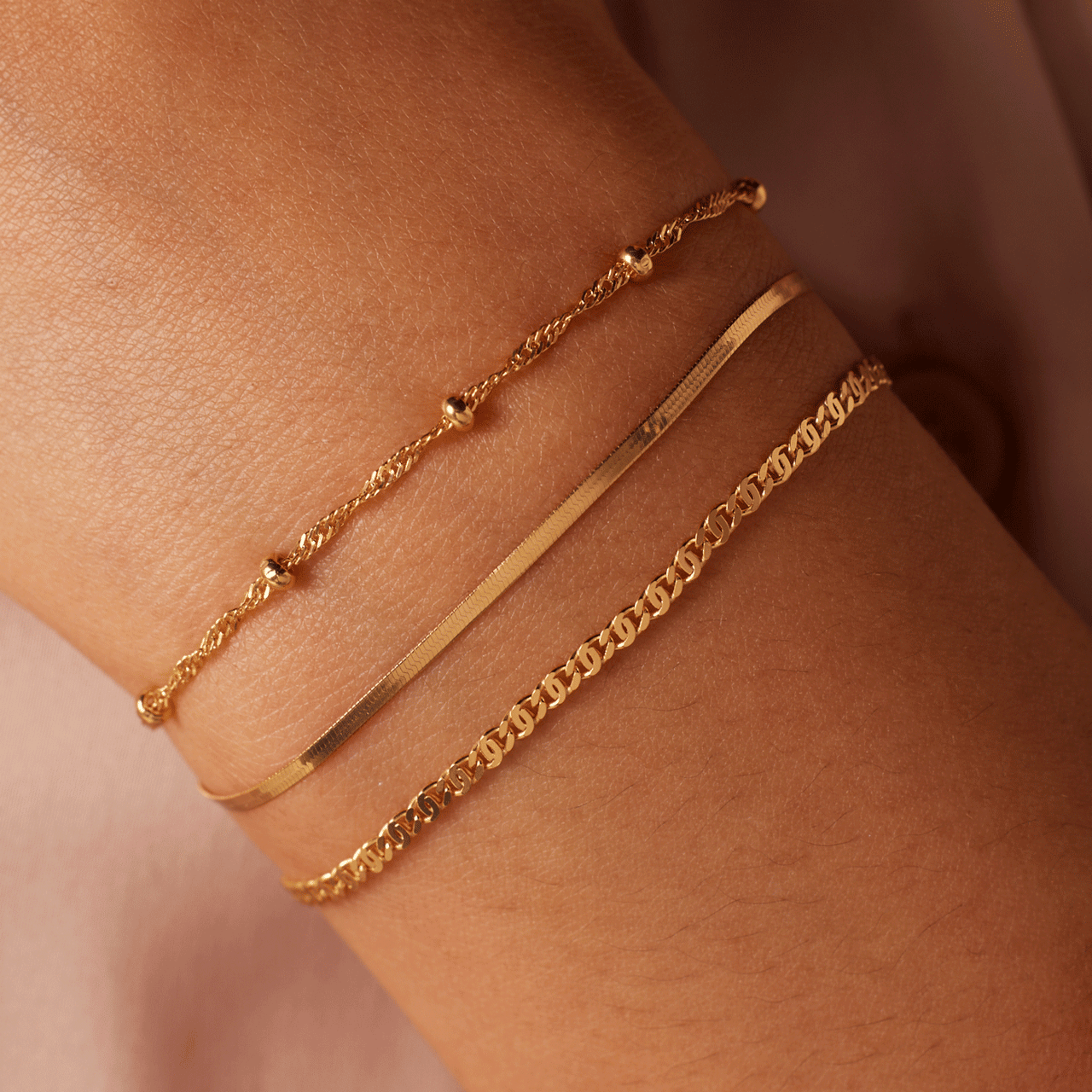 Gerecycled zilveren goldplated set met 3 armbanden