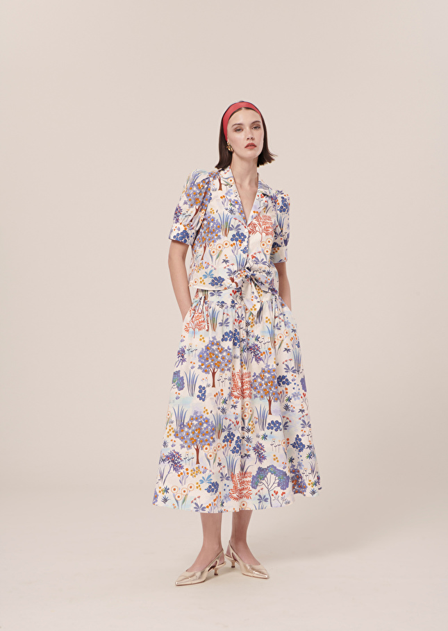 Chemise Cômebleue imprimée fleuri en popeline