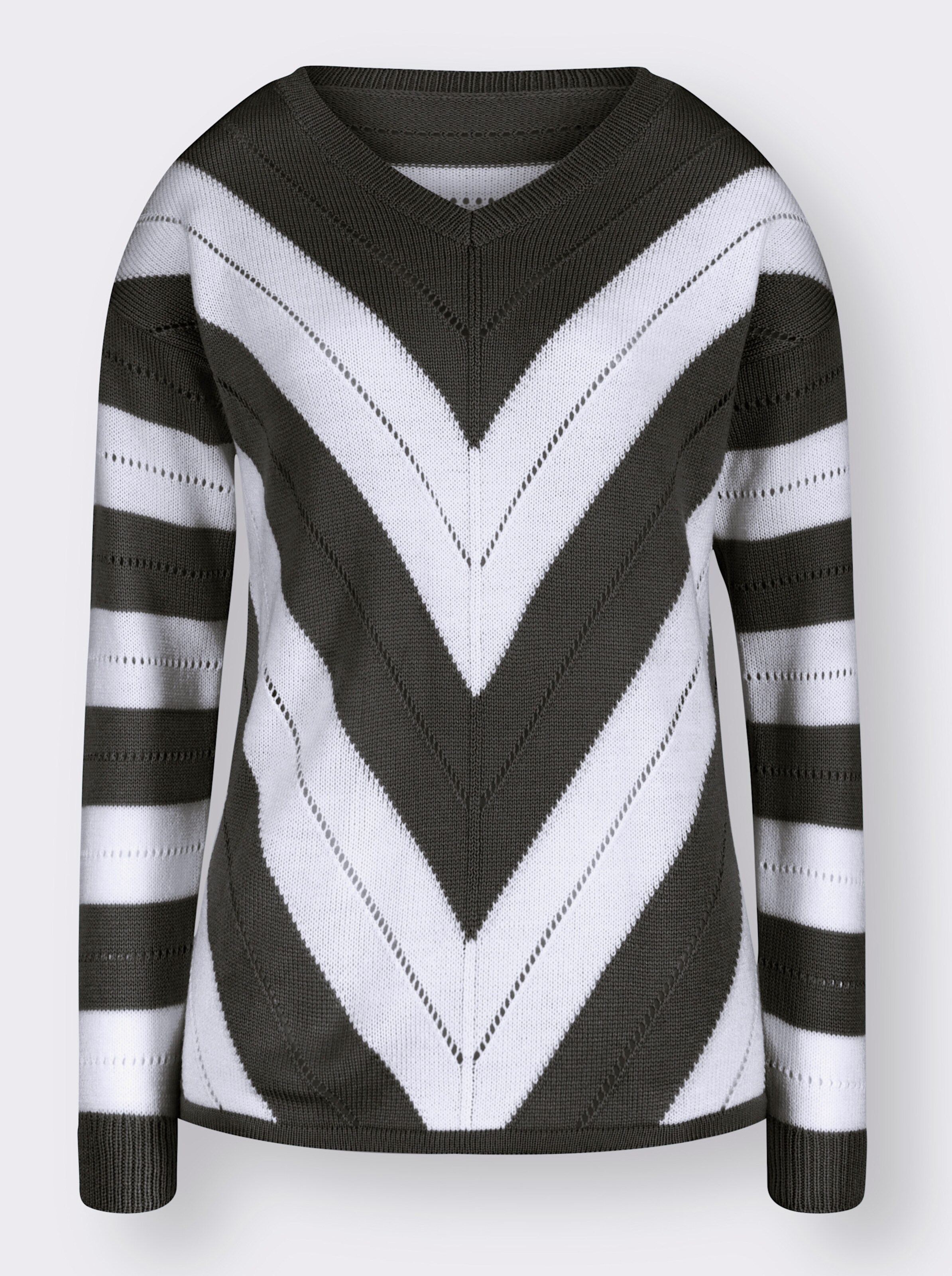 V-Ausschnitt-Pullover im Ajour-Muster