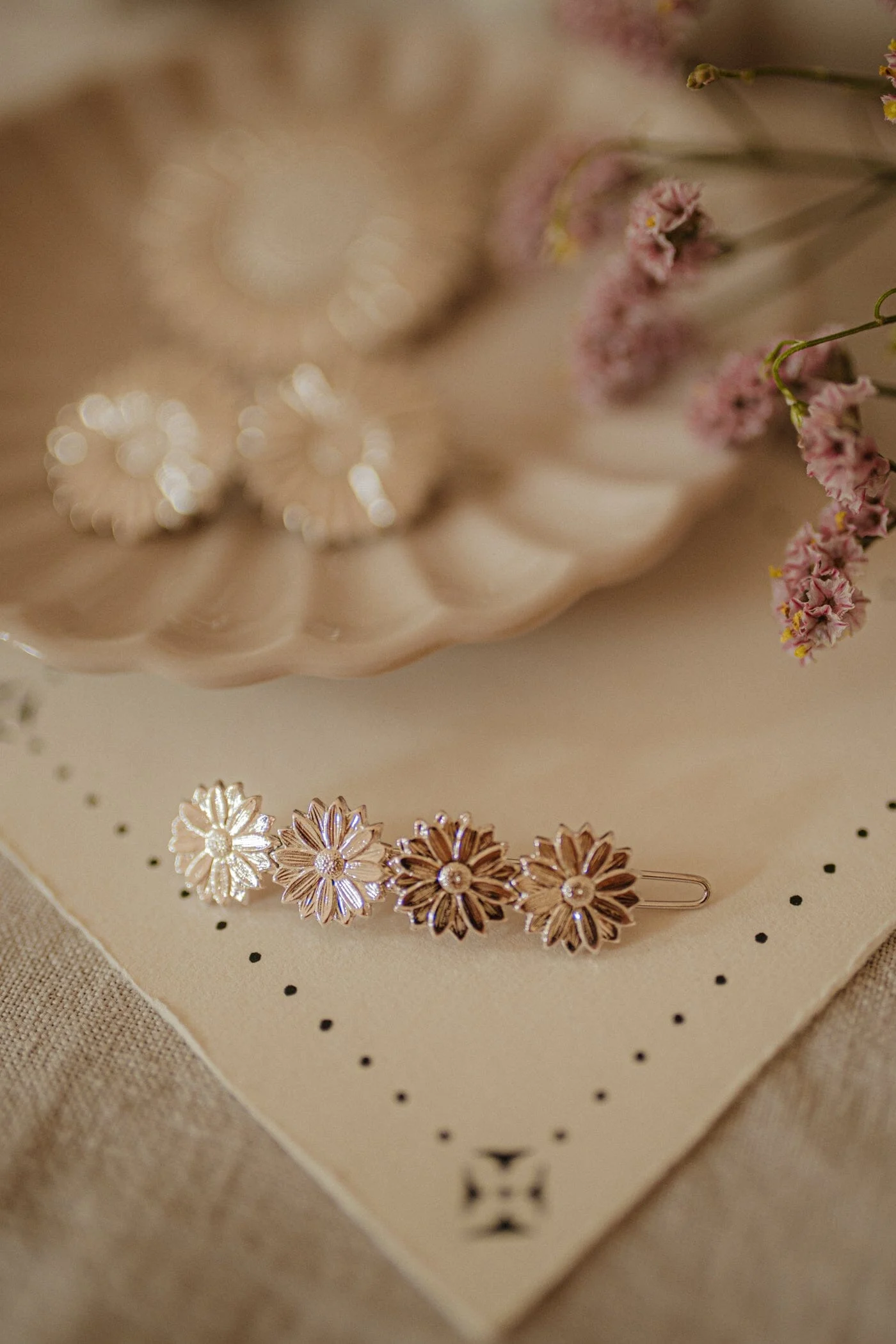 MAÏA - Mini barrette fleurs doré à l'or fin | Argent