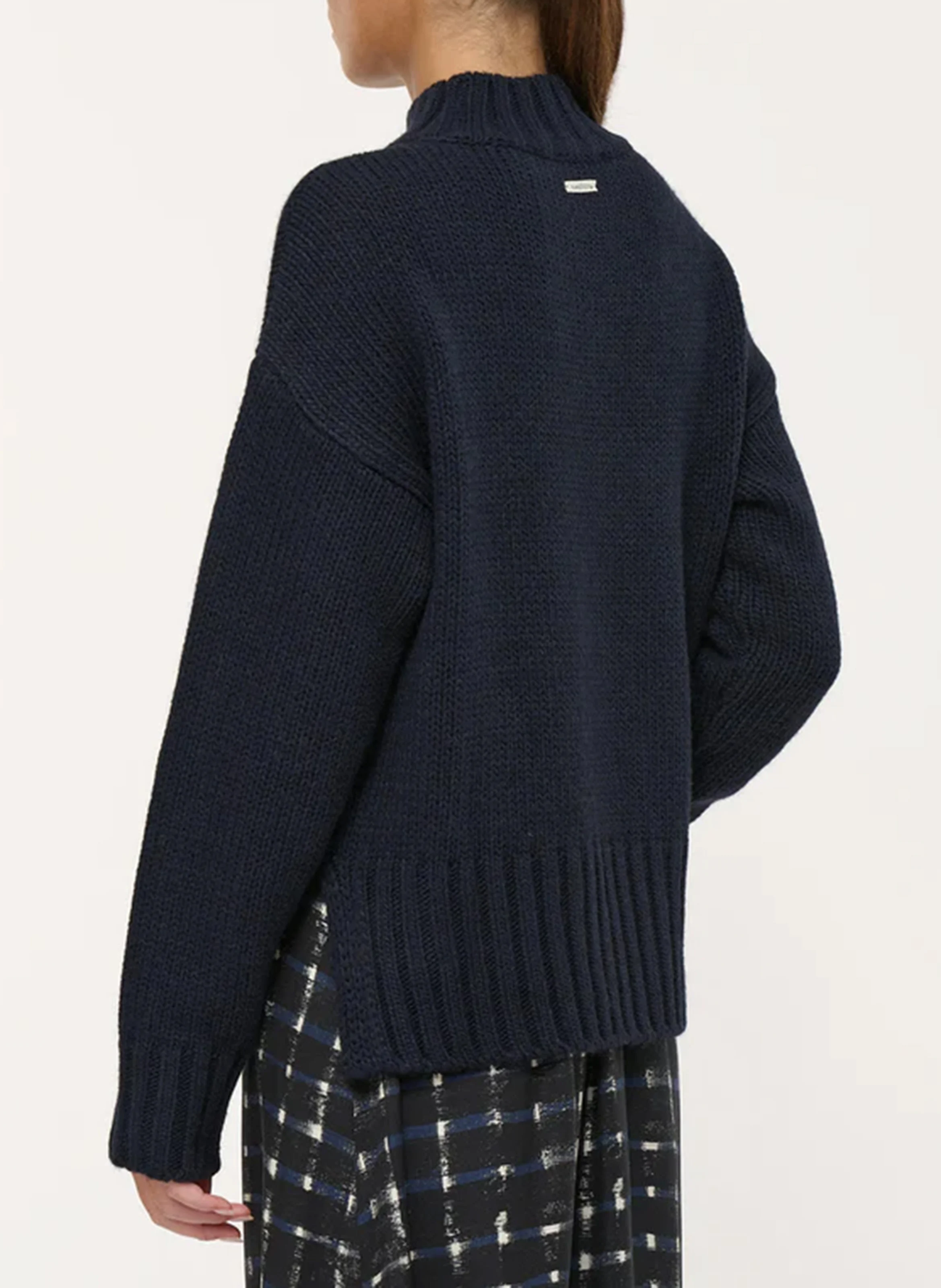 Pull ample col montant en maille mélangée | Bleu