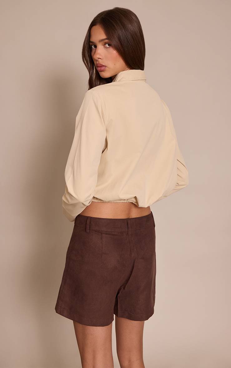 Gris Pierre Chemise Tissée À Ourlet Bouffant