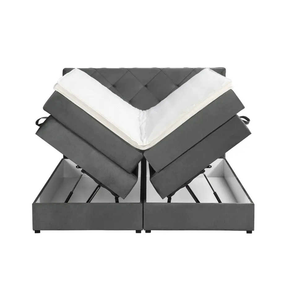 Boxspring met opbergruimte Liv geruit - grijs - 140x200 cm