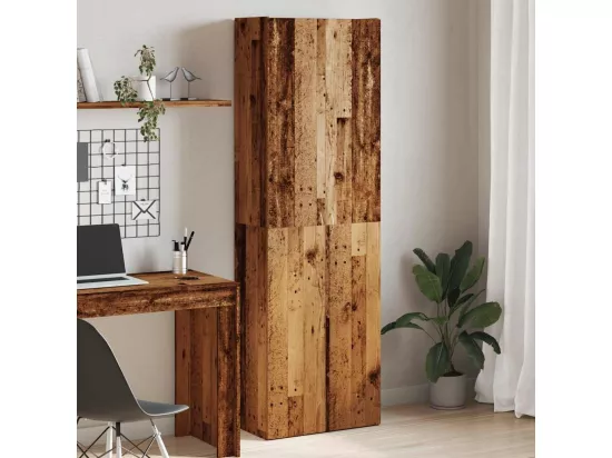 Buffet haut vieux bois 60x32x190 cm bois d'ingénierie