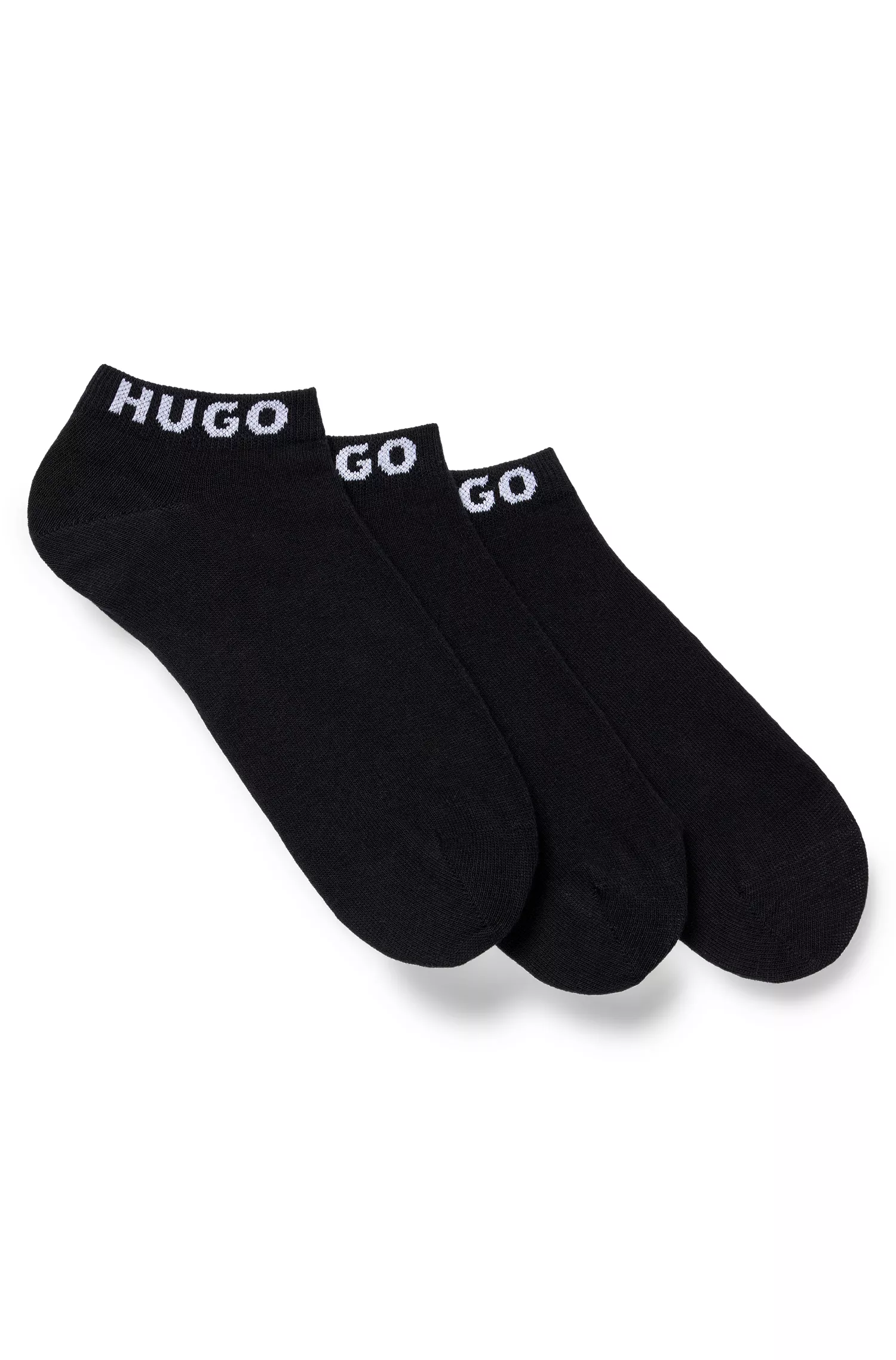 HUGO Vermelho - Pacote com três pares de meias curtas com punhos com logotipo.