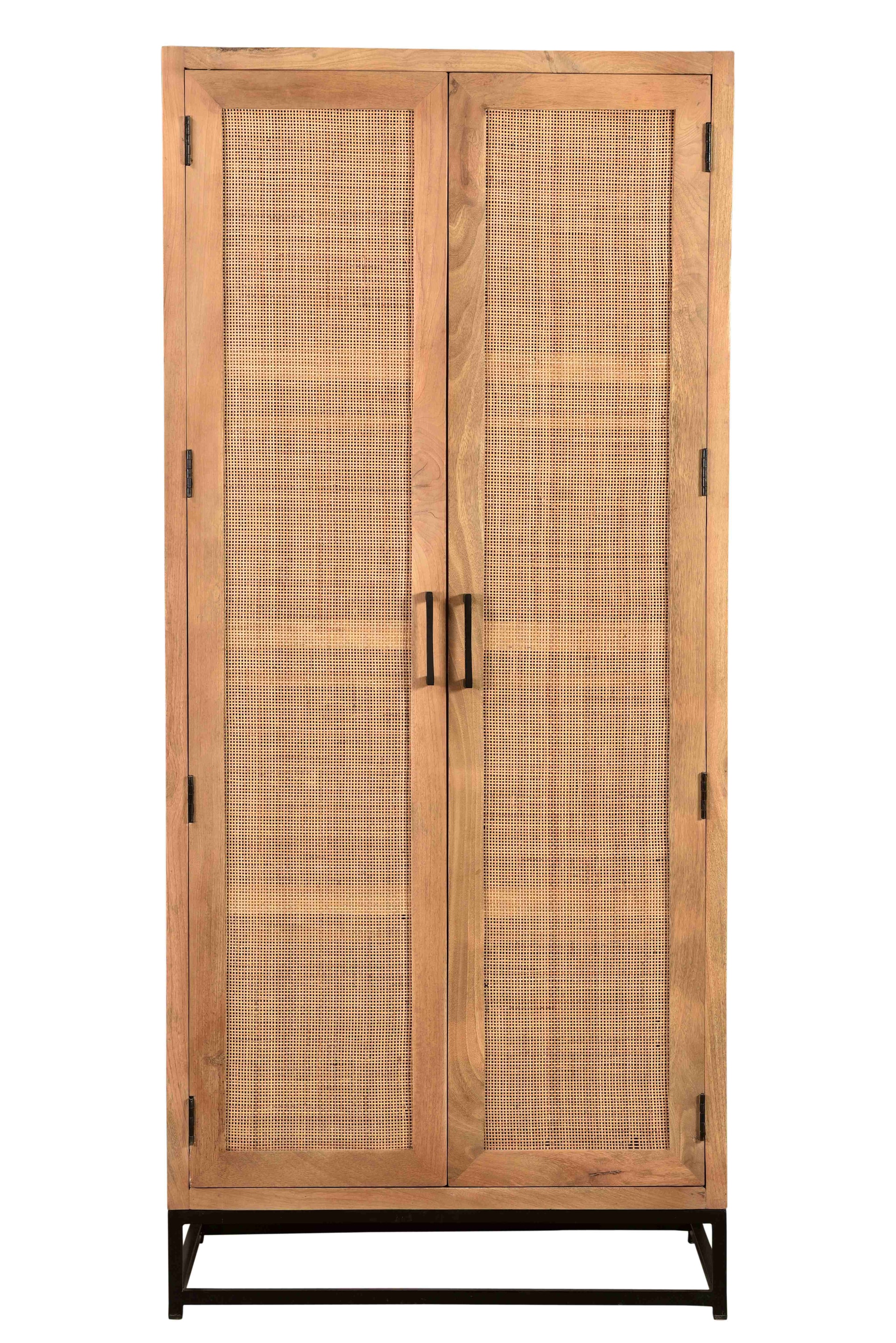 Garderobenschrank 80 x 180 cm Mango lackiert mit Rattan-Front