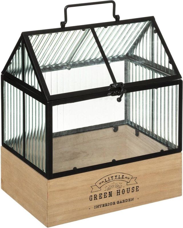 Atmosphera - Mini Kweekkas - Houten Basis - Zwart Frame - Glazen Ruiten