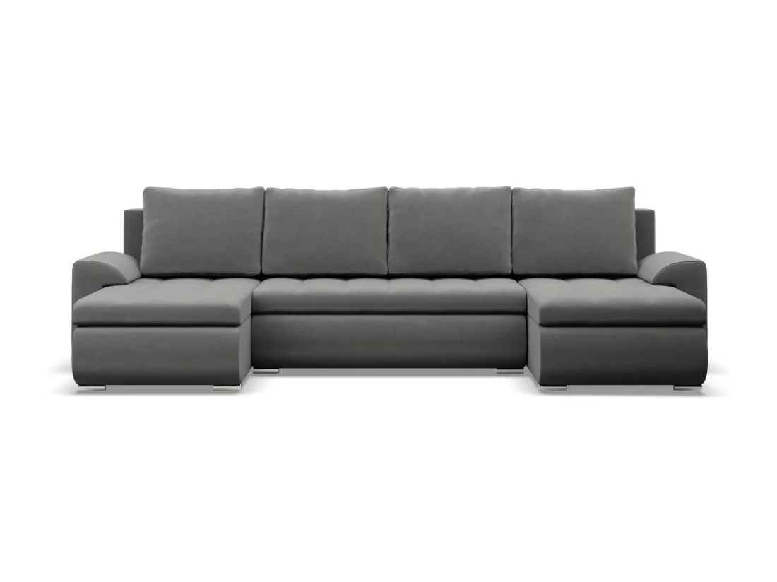 Canapé d'angle en U avec fonction sommeil, 2 méridiennes, Gris clair