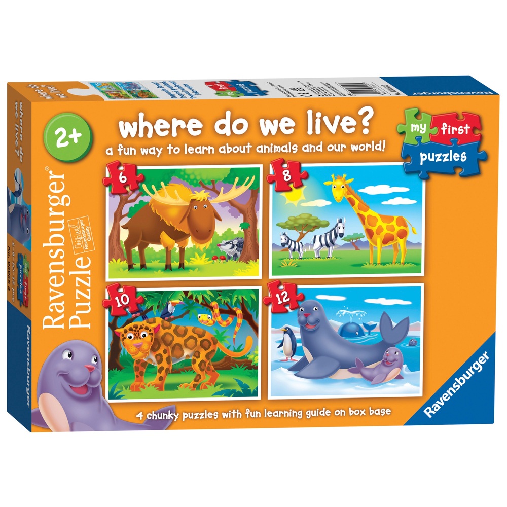Ravensburger Meine ersten Puzzles: Wo wohnen wir? Grobes 6-, 8-, 10- und 12-teiliges Puzzle
