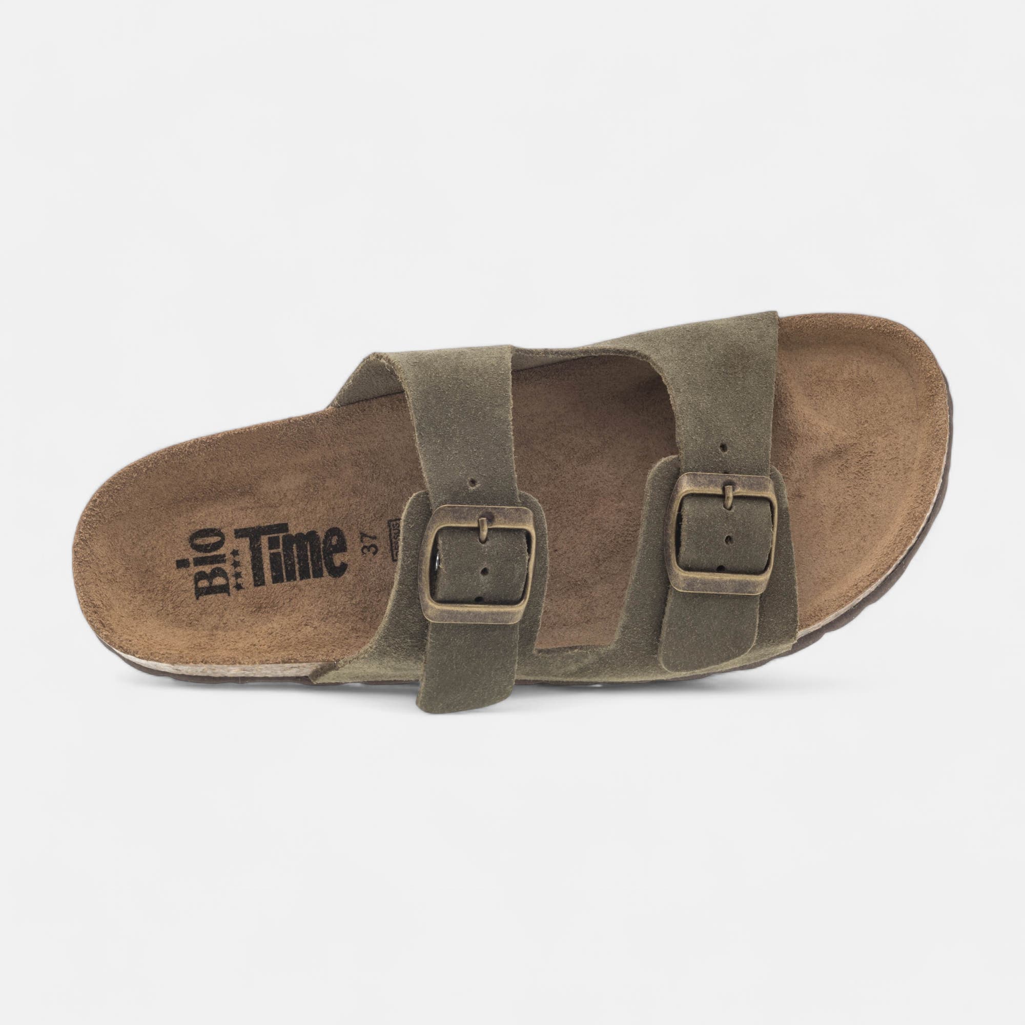 Mules semelle liège Garçon en cuir kaki