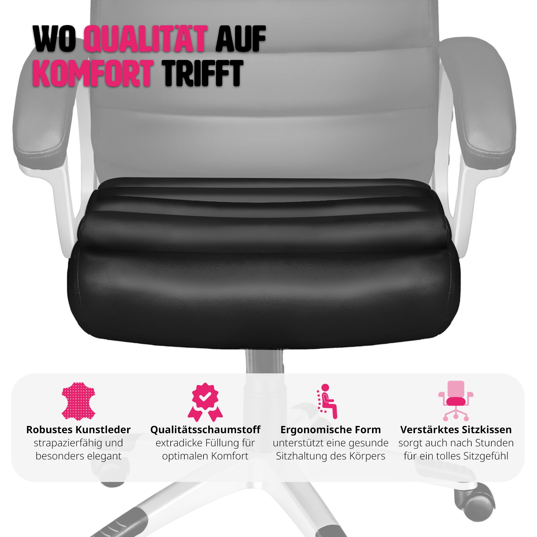 tectake® Bürostuhl, 360° drehbar und stufenlos höhenverstellbar, doppelte Polsterung mit Kunstlederbezug, einstellbare Wippfunktion