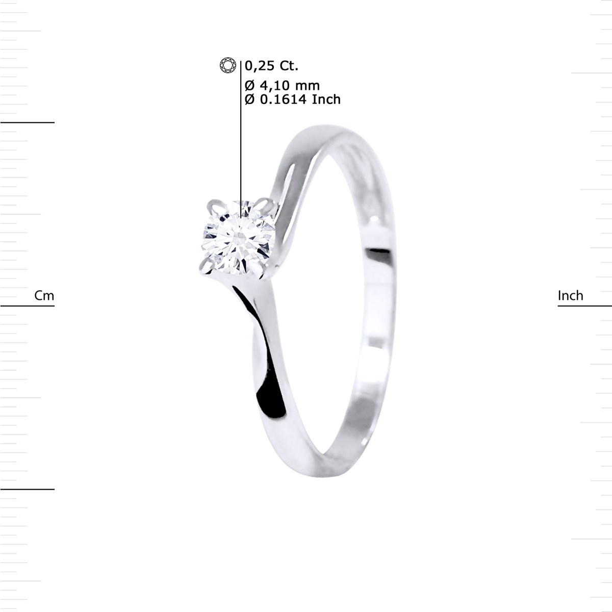 Solitaire Diamant 0,25 Cts 4 Griffes Or Blanc 18 Carats
