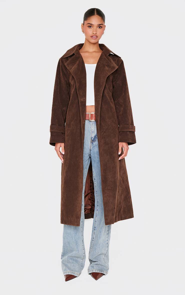 Chocolat Trench-coat En Faux Suède Avec Ceinture À Boucle
