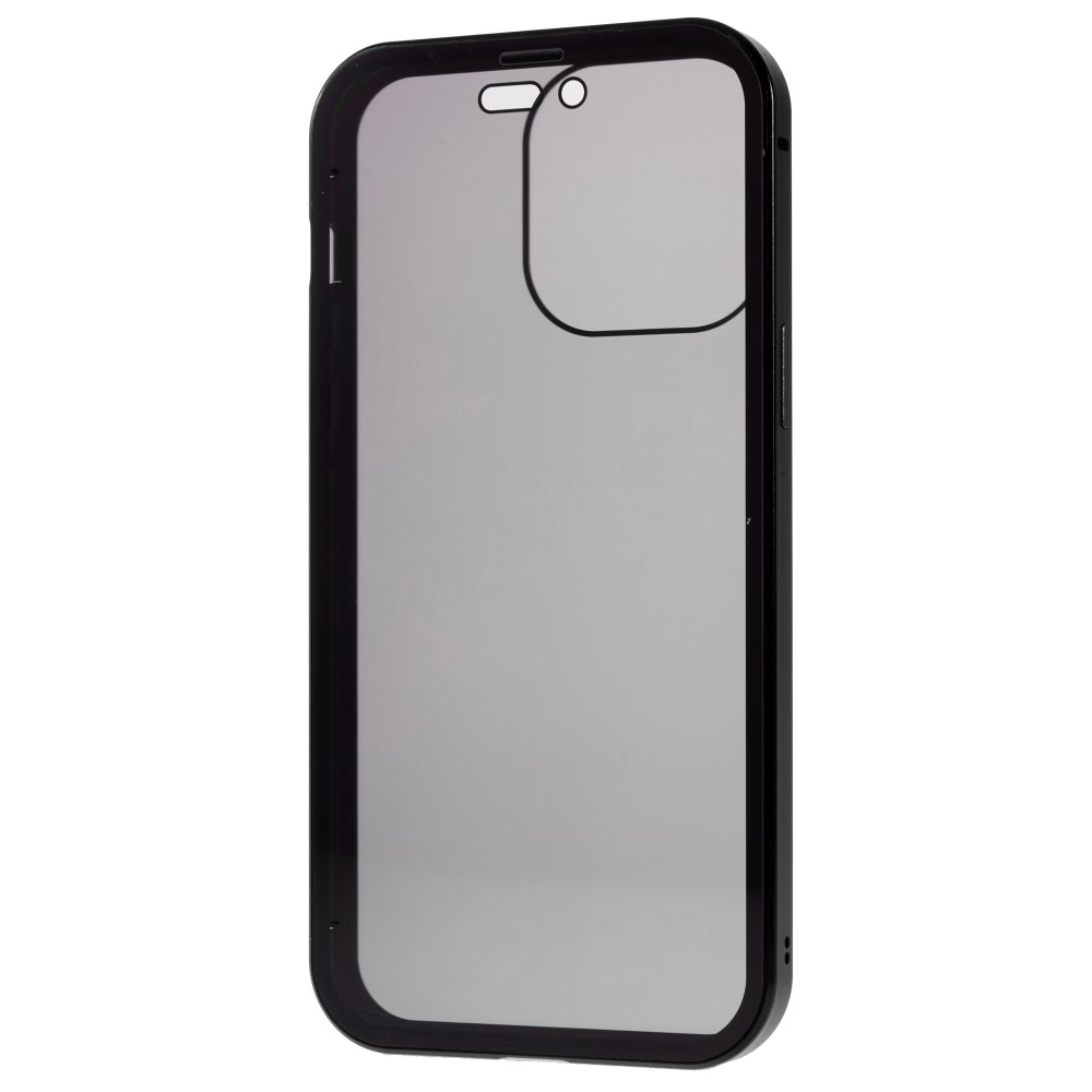iPhone 14 Pro Magnetische Alu Schutzhülle mit Panzer Glas Backcover   Privacy Glas Displayschutz (Magnet-Technologie) - Schwarz