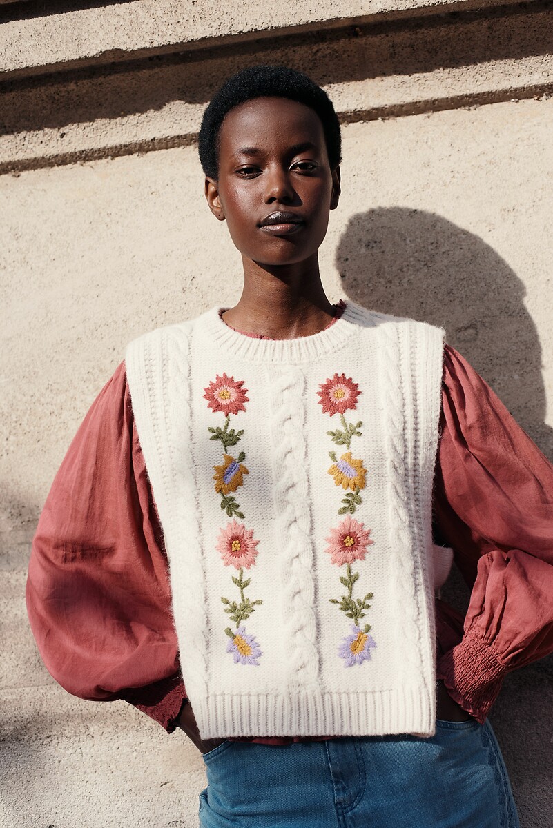 LOUISE MISHA<br>Suéter de gesso com bordado floral, ADELA