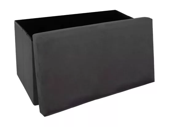 2 en 1 Pouf pliant double et coffre de rangement Velours Gris foncé 76 x H 38 cm