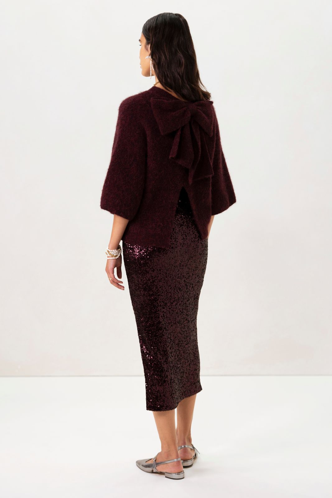 Bordeaux rode maxi rok met pailletten