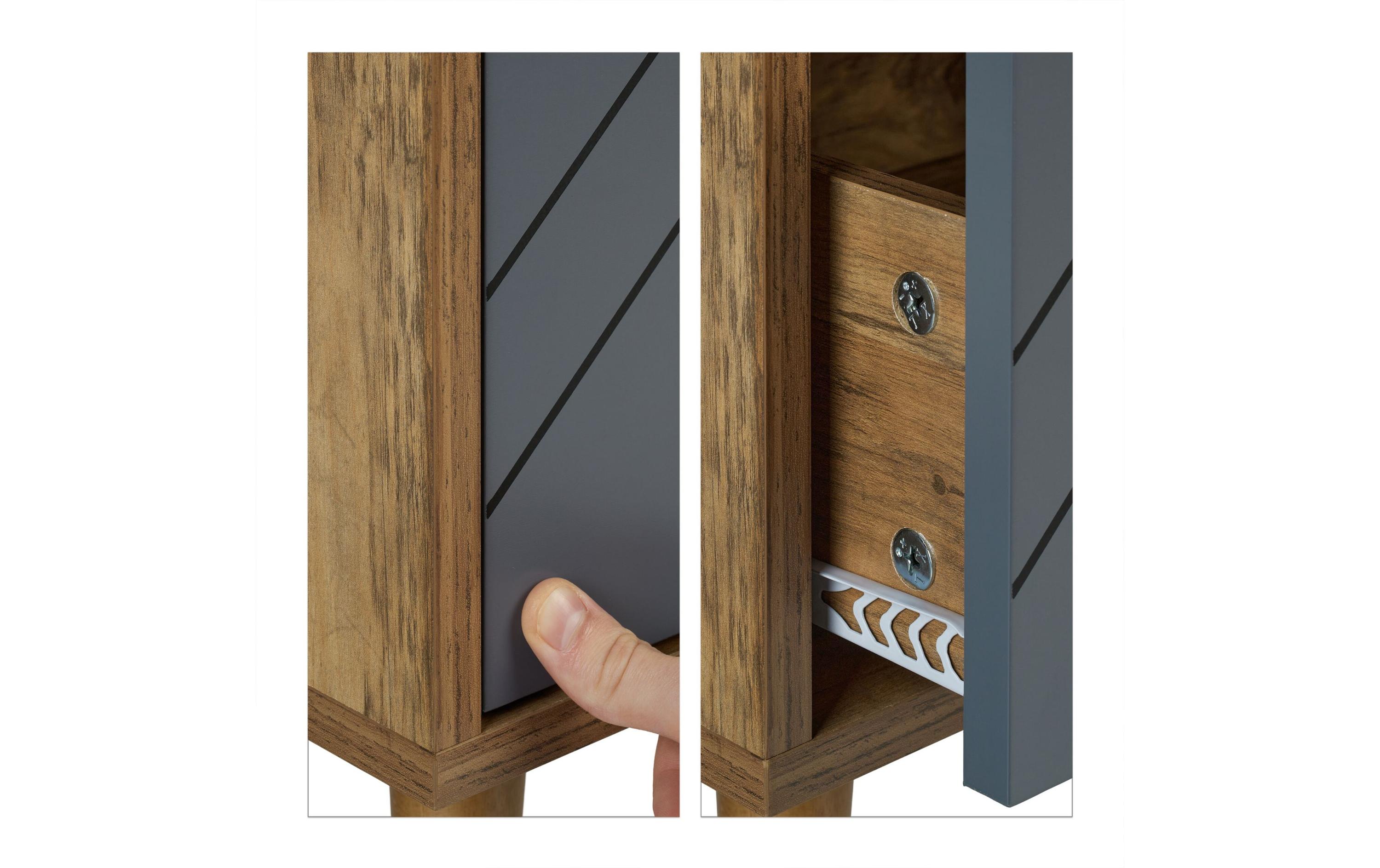 Nachttisch mit 2 Schubladen 60 x 48 cm, Grau/NatureNachtschrank