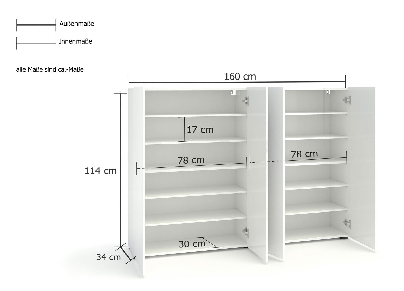 Schuhschrank VERONA 160 x 115 cm Grau Lack