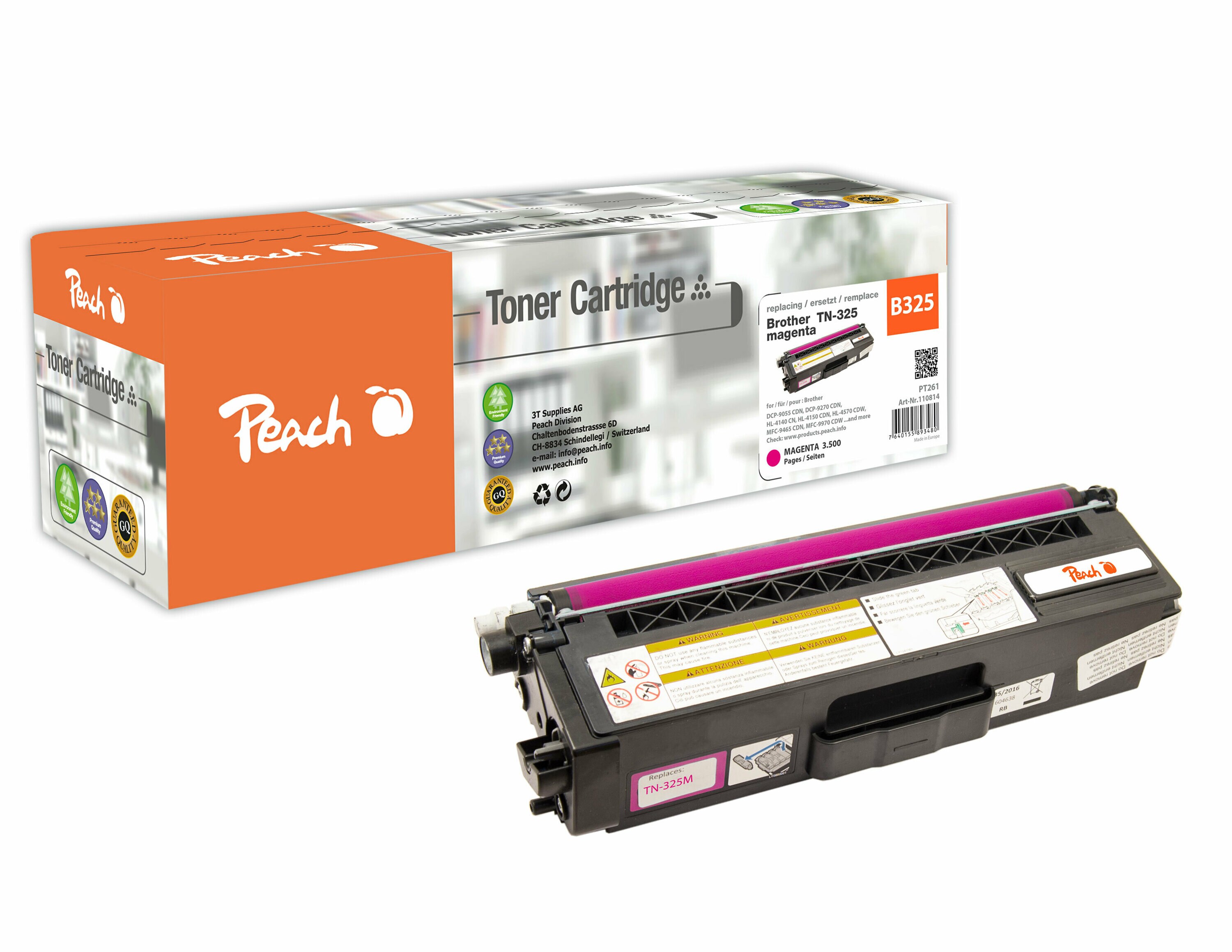 Peach B325 m Toner ma ersetzt Brother TN-325m für z.B. Brother DCP -9055 CDN, Brother DCP -9270 CDN, Brother HL -4100, Brother HL -4140 CN (wiederaufbereitet)
