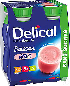 Delical Boisson Lactée Sans Sucre Fraise 4x200ml
