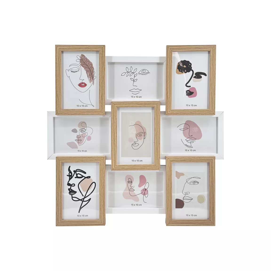 Pêle-mêle mural 9 photos bois (H45 cm) Zola Beige