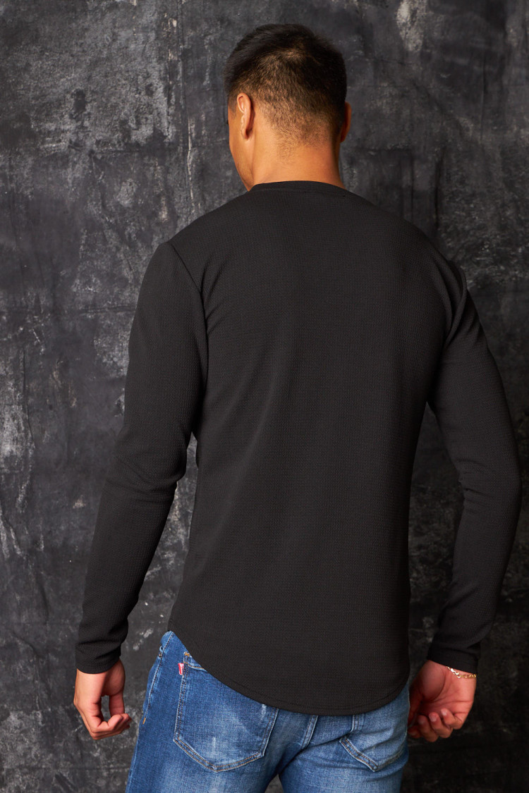 T-shirt manches longues texturé noir