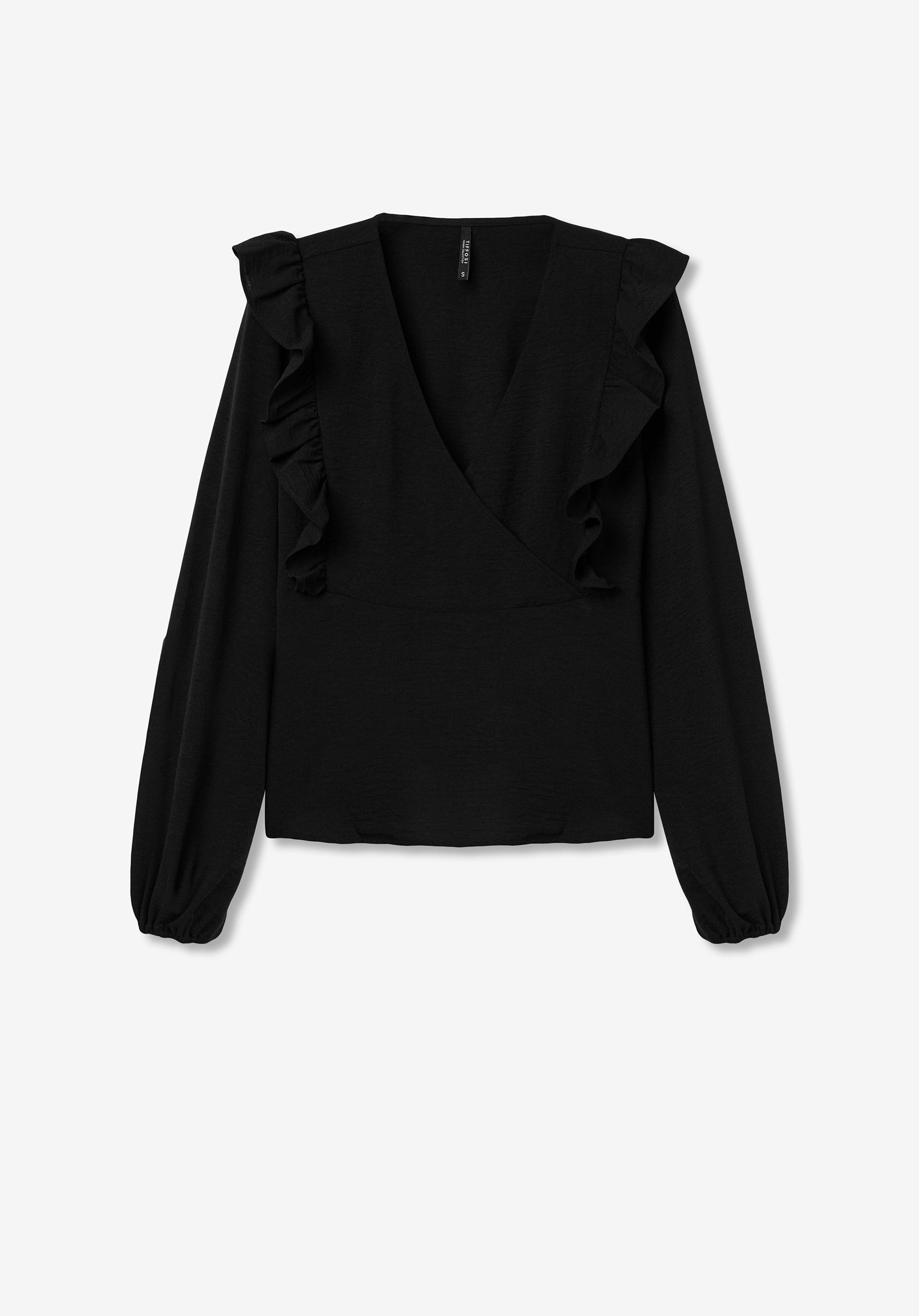 Blusa Efeito Enrugado Cruzada com Folho