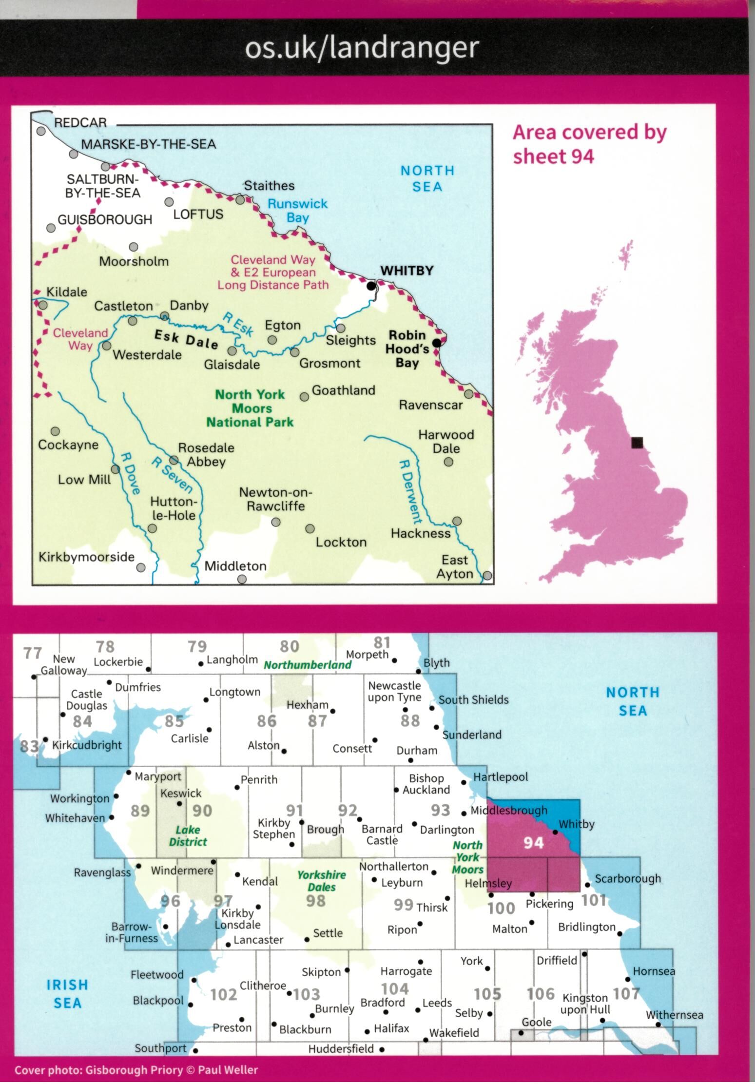 ORDNANCE SURVEY - 94 GB WHITBY ESK DALE 1 50 000