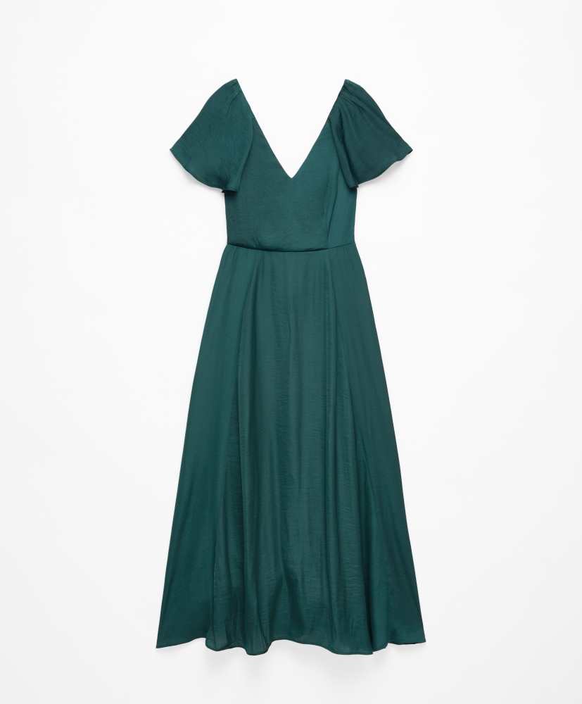 Vestido midi de cetim com costas abertas