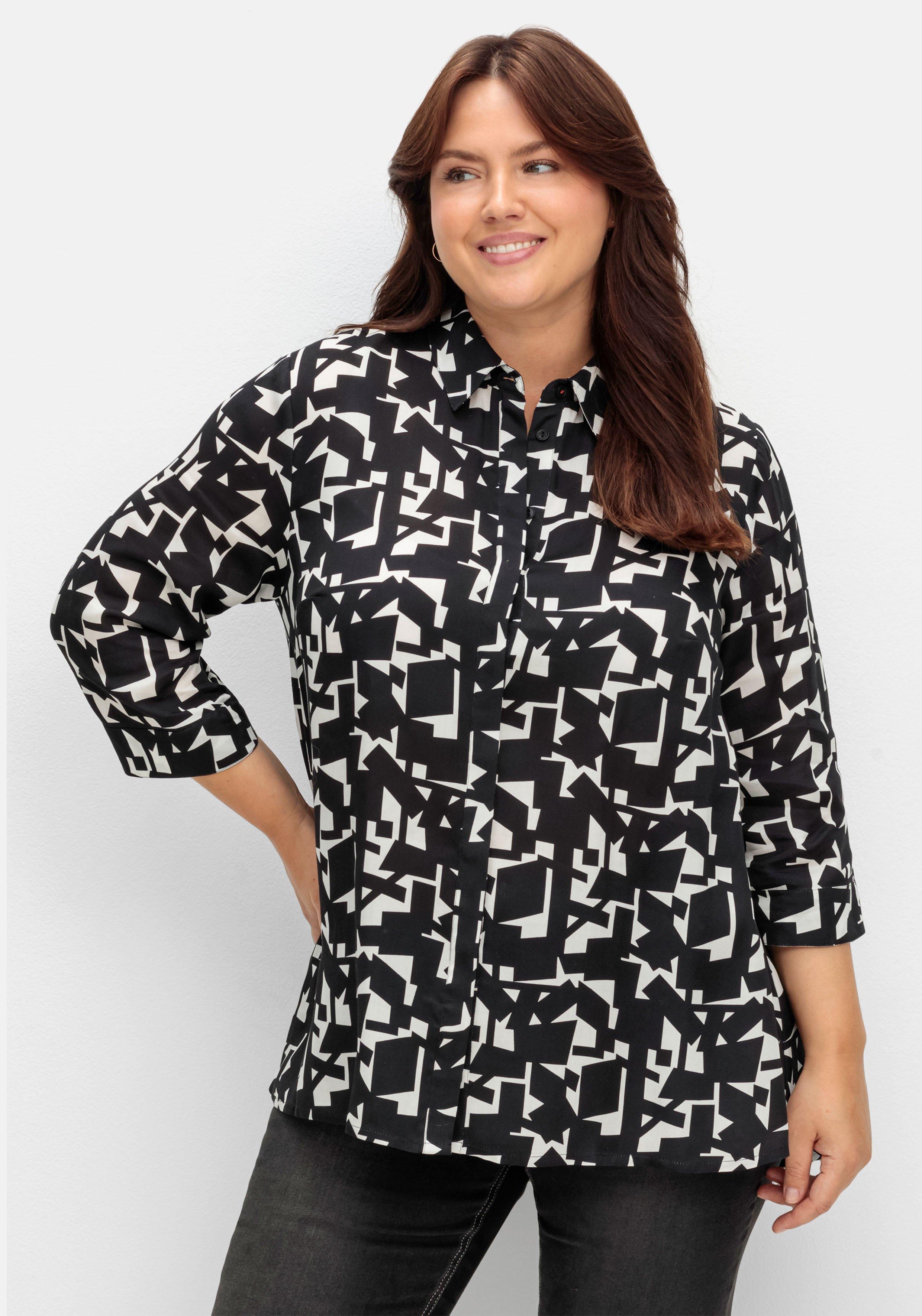 Bluse in A-Linie, mit grafischem Print und 3/4-Arm