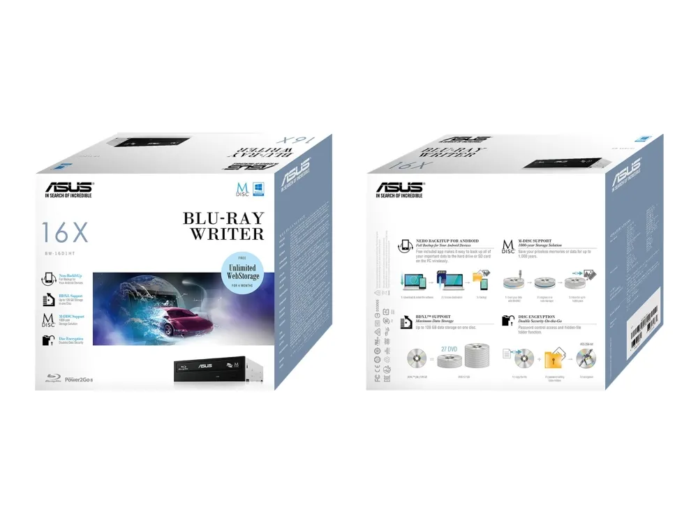 ASUS BW-16D1HT - Disk drev - BDXL - 16x2x12x - Serial ATA - intern - 5.25