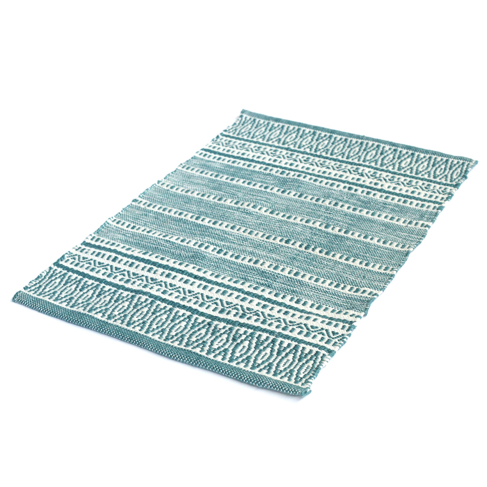 Mini-Rug 'Klotho' petrol-weiß, B 90 cm, L 60 cm von fischer's lagerhaus