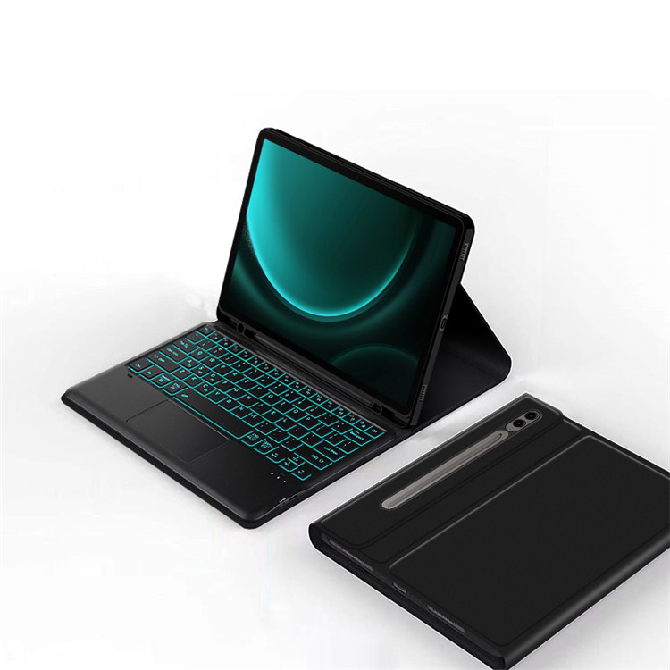 Samsung Galaxy Tab S9 FE  Plus Leder Tasche mit abnehmbarer Bluetooth Tastatur Keyboard   S-Pen Halterung (QWERTY) - Schwarz