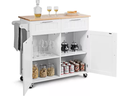 Dessertes îlot central cuisine avec table 4 roues universelles porte-serviettes, 94x41x94cm