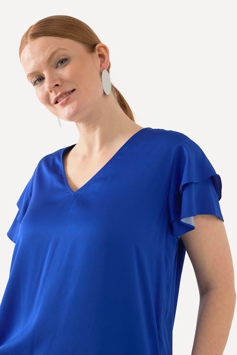 Blusenshirt, V-Ausschnitt, doppelte Cup-Ärmel